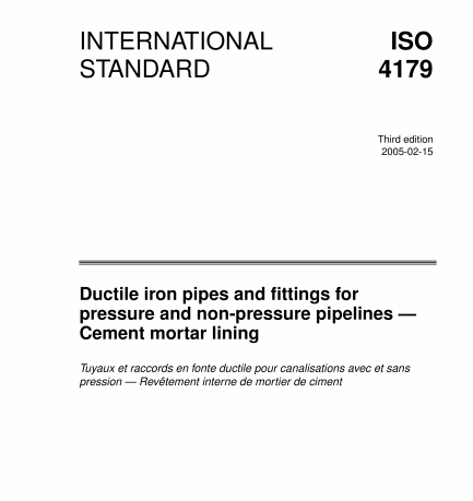 ISO 4179 pdf download – Ductile iron pipes and fittings for pressure and non-pressure pipelines —Cement mortar lining