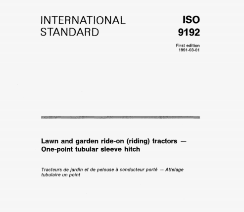 ISO 9192 pdf download – Lawn and garden ride-on (riding) tractors –One-point tubular sleeve hitch