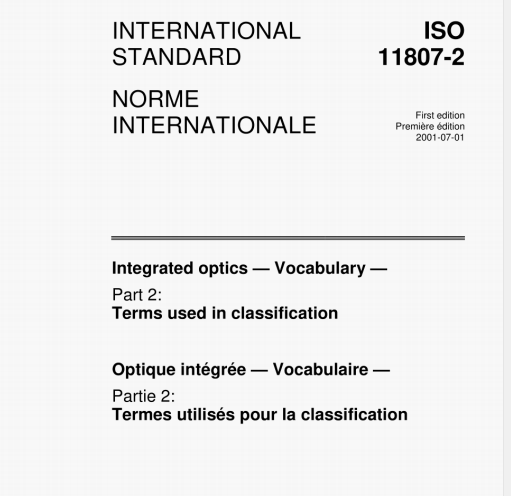 ISO 11807-2 pdf download – lntegrated optics -Vocabulary —Part 2: Terms used in classification